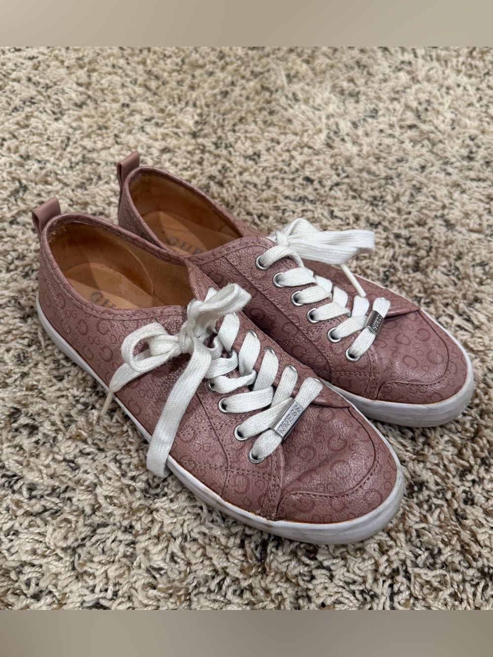 Guess Women’s G Pattern Faux-Leather Round Toe Sneakers